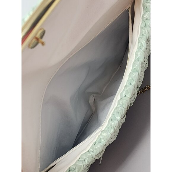 Vintage Rodo Raffia Woven Mint Green Clutch Gold Chain Snap Closure‎ - Picture 7 of 10